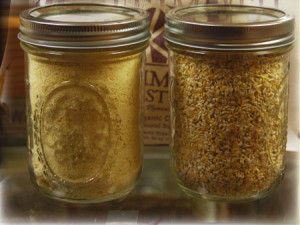 Jars of samp and cornmeal.