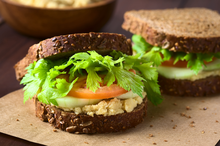 A Simple Lunch: Mash canned chickpeas with a fork, add chopped celery ribs and leaves, red onion, tomato, pickles, vegan mayo, salt, pepper, and a squeeze of lemon or lime juice. Mix and make a sandwich on whole wheat bread.