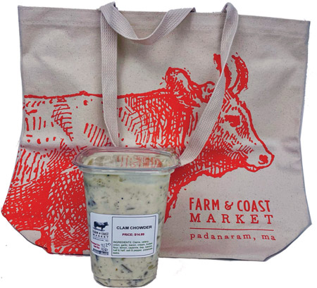 LOCAL PROVISIONS: Farm & Coast Market –  Quart of Clam Chowder and Farm & Coast Market Tote Bag