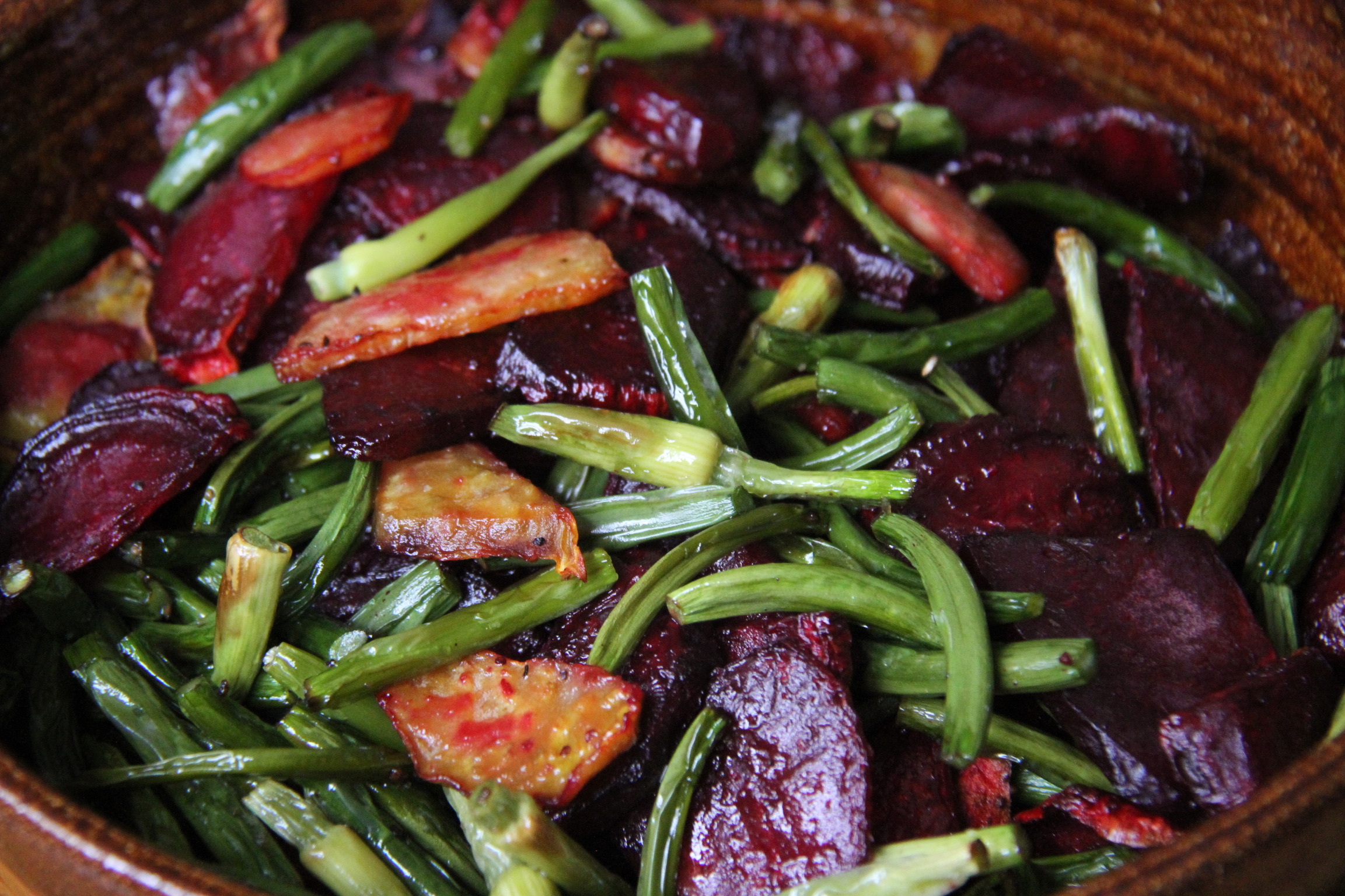 Roasted beets and garlic scapes